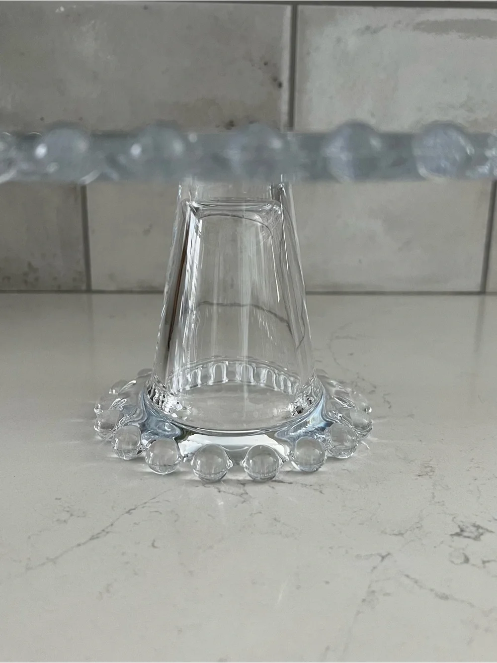 CANDLEWICK Style Clear Glass Beaded Cake Stand